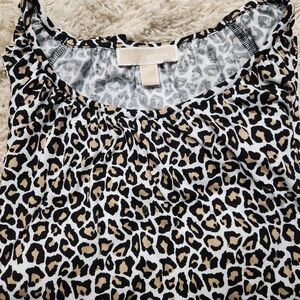 Michael Kors Dark Camel Leopard Print Blouse Shirt Top Size L